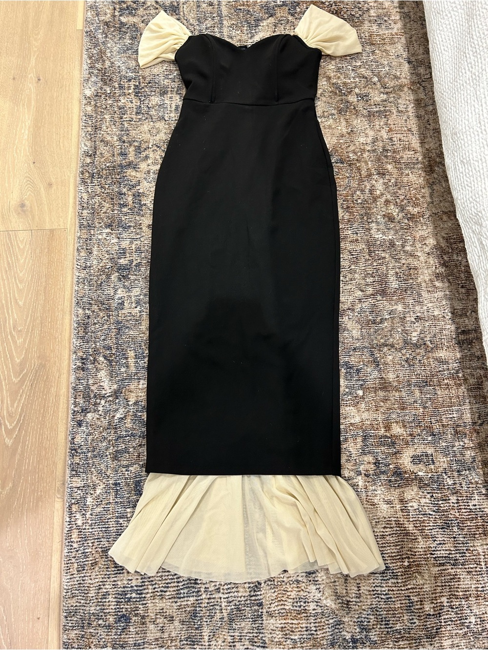 NWT Black Midi Dress with Cream Tulle Accents size small